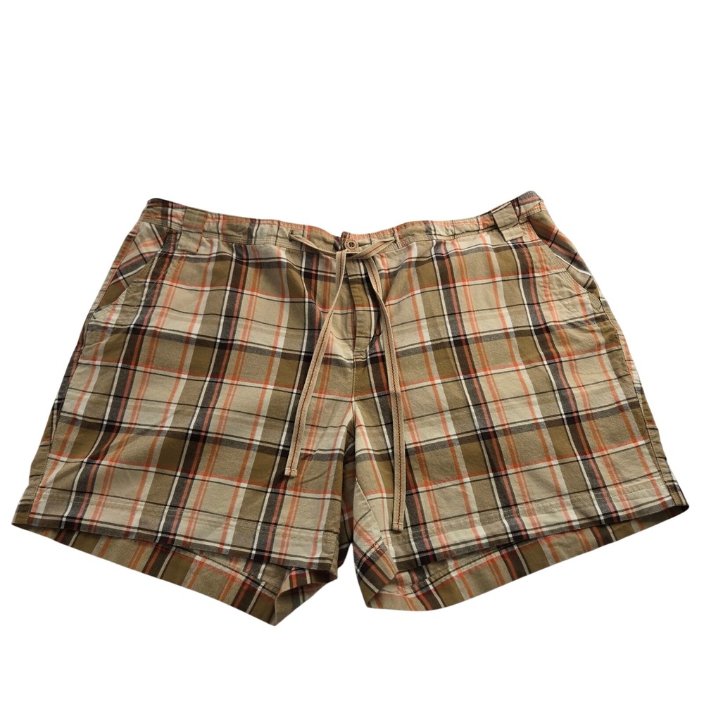 Natural Reflections Womens Plaid Shorts 24W Orange Brown Drawstring Cotton